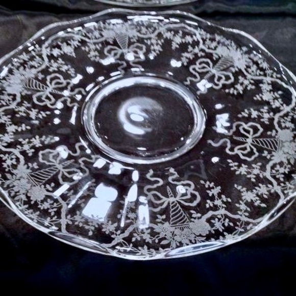 Vintage Fostoria Corsage Etched Clear Crystal Large Torte Tray 14" - Picture 4 of 4